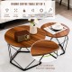 Set of 2 modern round coffee tables in rustic brown with pentagonal steel base, ideal for versatile use and easy.